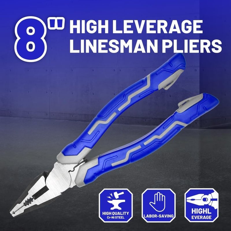 vomex 8-inch Linemans Pliers - High Leverage,Cr-Ni Side Cutters for Wire Cutting/Crimping,with Unique Non-Slip Jaws - Image 2